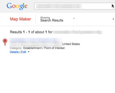 Google MapMaker One Result