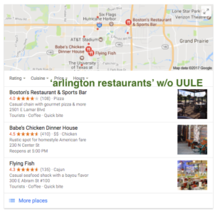 arlington restaurants no UULE