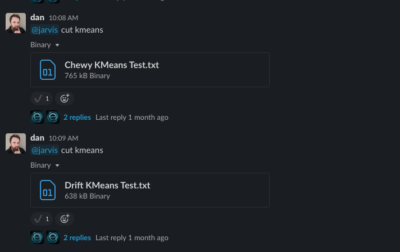 User running Kmeans clusterer in slack via bot